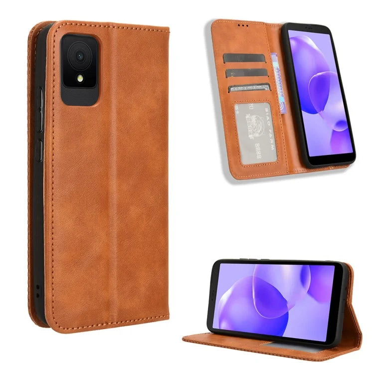 For TCL 502 Case Retro PU Leather Phone Cover Wallet Magnetic Closing
