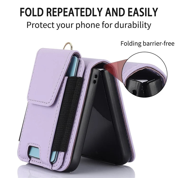 For Samsung Galaxy Z Flip3 5G PU Leather+PC Phone Case Card Holder with Lanyard