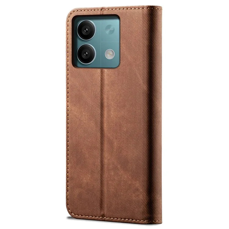 For Xiaomi Redmi Note 13 4G Leather Wallet Case Jeans Cloth Texture TPU Shockproof Shell