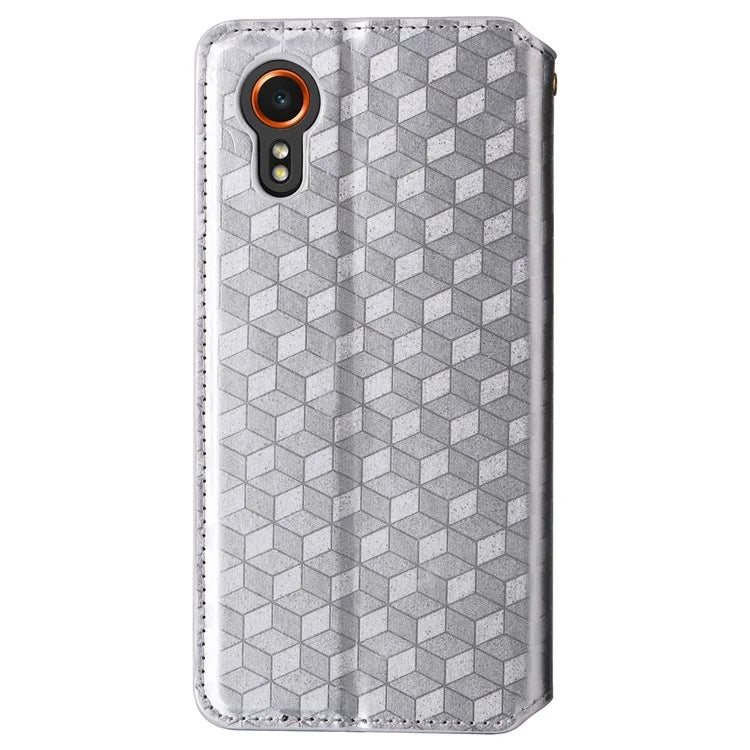 For Samsung Galaxy Xcover 7 Wallet Case Rhombus Imprinted Leather Flip Cover