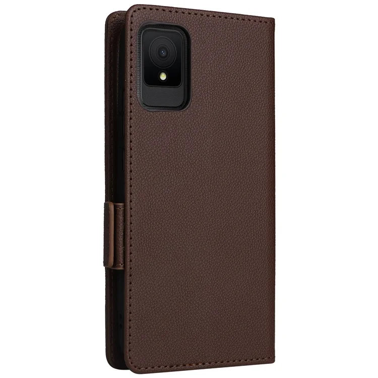 For TCL 502 Phone Cover Litchi Texture Wallet Case with Wrist Strap