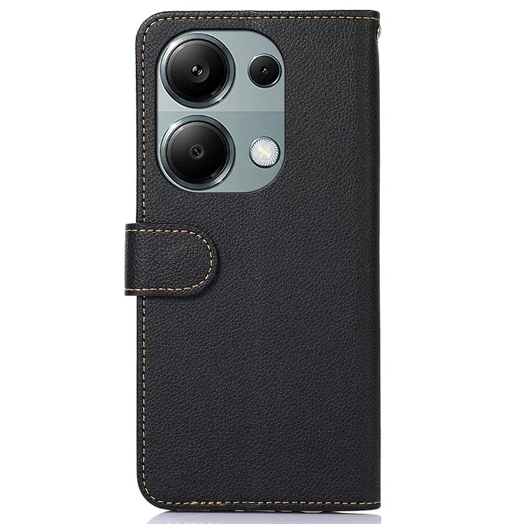 KHAZNEH For Xiaomi Redmi Note 13 Pro 4G / Poco M6 Pro 4G Case RFID Blocking Stand Cover with Litchi Texture