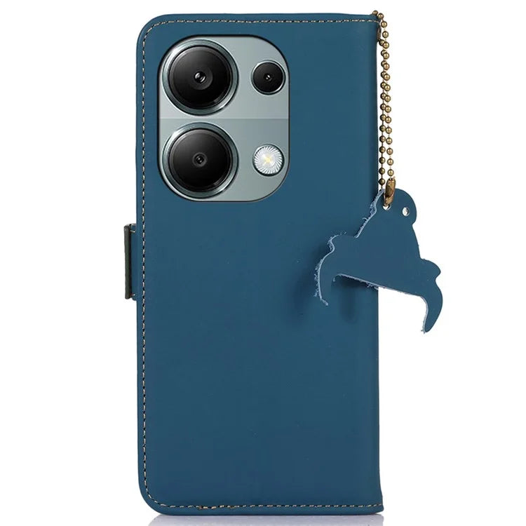For Xiaomi Redmi Note 13 4G RFID Blocking Cover Genuine Cow Leather Magnetic Protect Phone Case