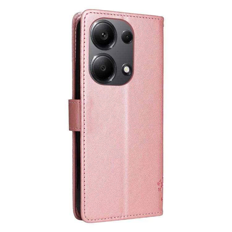 KT Imprinting Flower Series-3 For Xiaomi Redmi Note 13 Pro 4G / Poco M6 Pro 4G Case Cat Tree Pattern Wallet Cover Gold