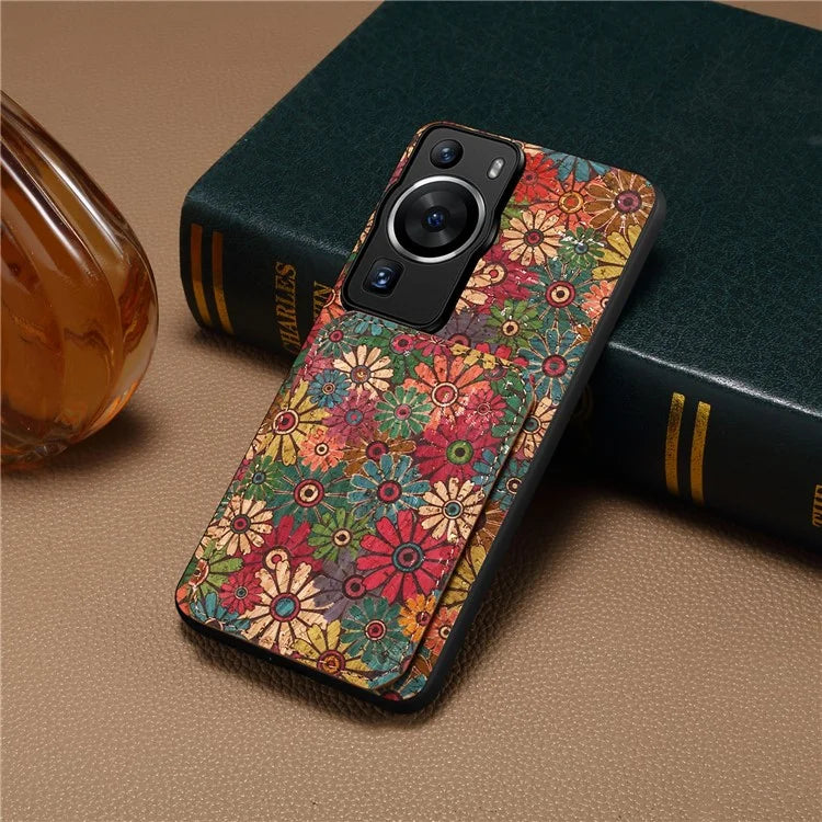 For Huawei P60 / P60 Pro Phone Case Hidden Card Holder Flower Pattern Back Cover