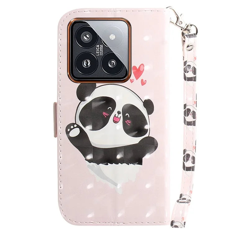 For Xiaomi 14 Pro Phone Case with Strap 3D Pattern Leather Cover