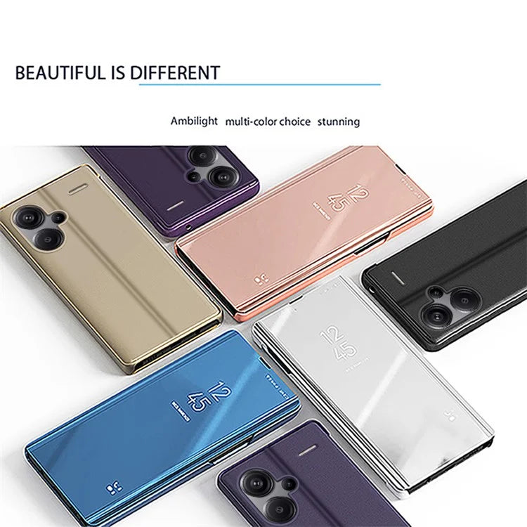 For Xiaomi Redmi Note 13 Pro+ 5G Case View Window PU Leather+PC Electroplating Phone Cover / Blue
