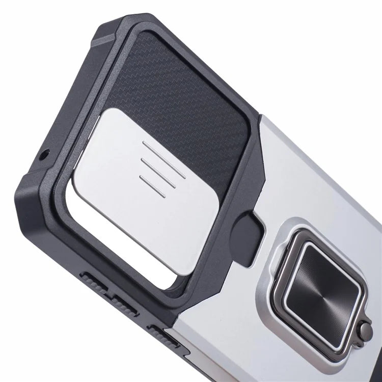 For Samsung Galaxy A55 5G Case PC+TPU Card Holder Phone Kickstand Cover with Slide Lens Lid