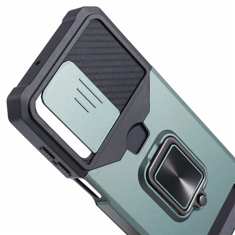 For Samsung Galaxy A25 5G (Global) (161.0 x 76.5 x 8.3mm) Case Card Holder PC+TPU Phone Kickstand Coverish Green