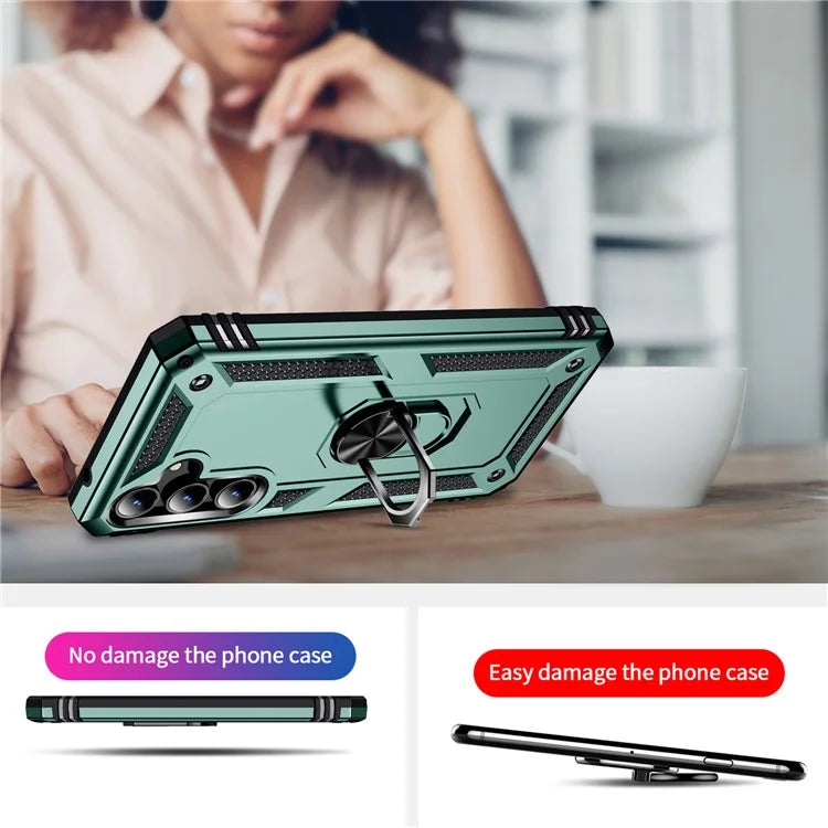 For Samsung Galaxy A35 5G Cell Phone Case Ring Kickstand TPU+PC Drop-proof Back Coverish Green
