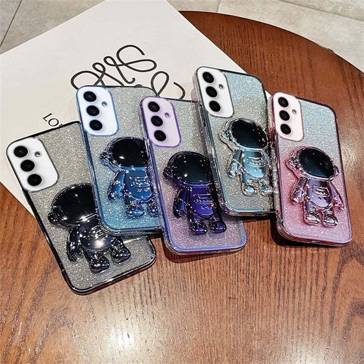 For Samsung Galaxy S24+ Case Electroplating Astronaut Kickstand Phone Shell