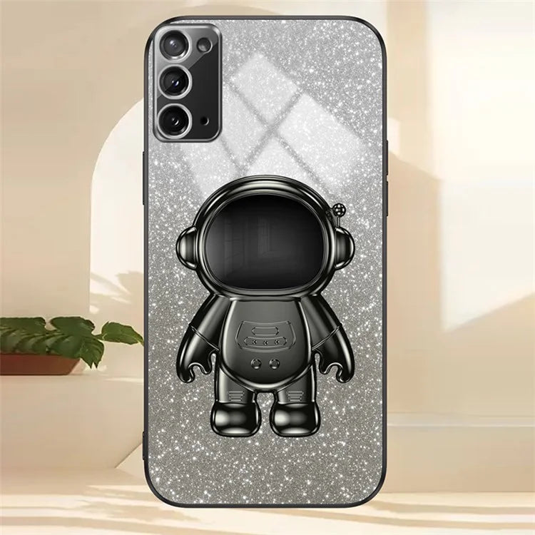 For Samsung Galaxy Note20 / Note20 5G Case PC+TPU Slim-Fit Phone Cover with Astronaut Kickstand