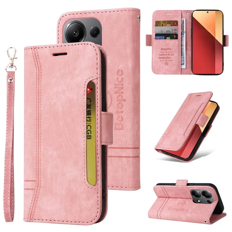 BETOPNICE 001 for Xiaomi Redmi Note 13 Pro 4G / Poco M6 Pro 4G Case with Hand Strap Leather Wallet Cover