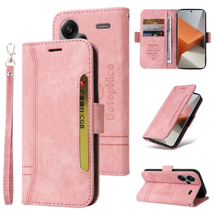 BETOPNICE 001 for Xiaomi Redmi Note 13 Pro+ 5G Phone Case Imprinted Lines Pattern Wallet Cover