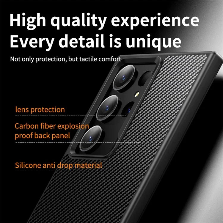 For Samsung Galaxy S23 Ultra Magnetic Case Carbon Fiber Texture Phone Cover