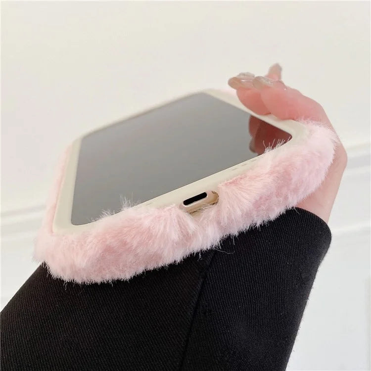 For iPhone 14 Pro Max Plush Embroidery Love Heart Cell Phone Case TPU Back Cover