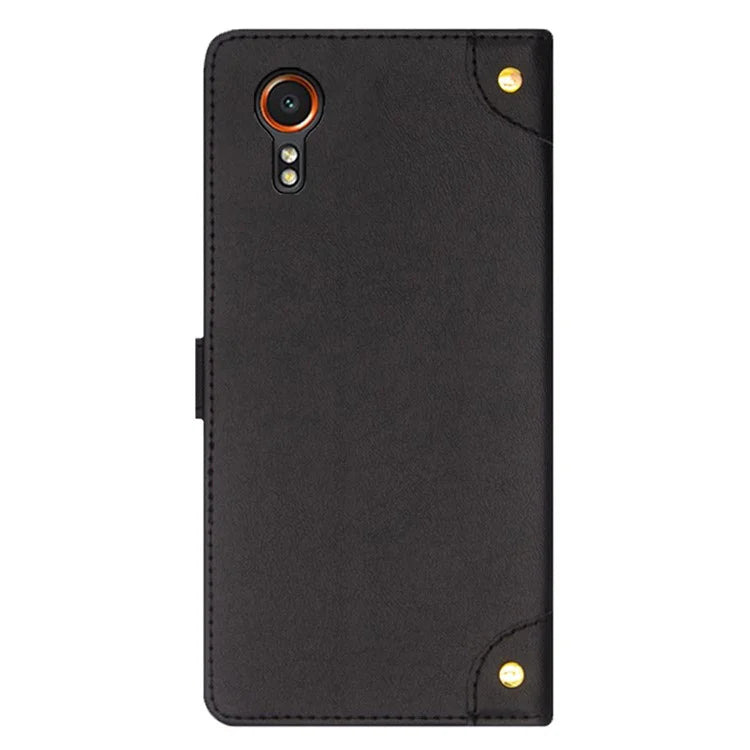 IDEWEI For Samsung Galaxy Xcover 7 Cover Gold Button Decor Leather Card Holder Cell Phone Case