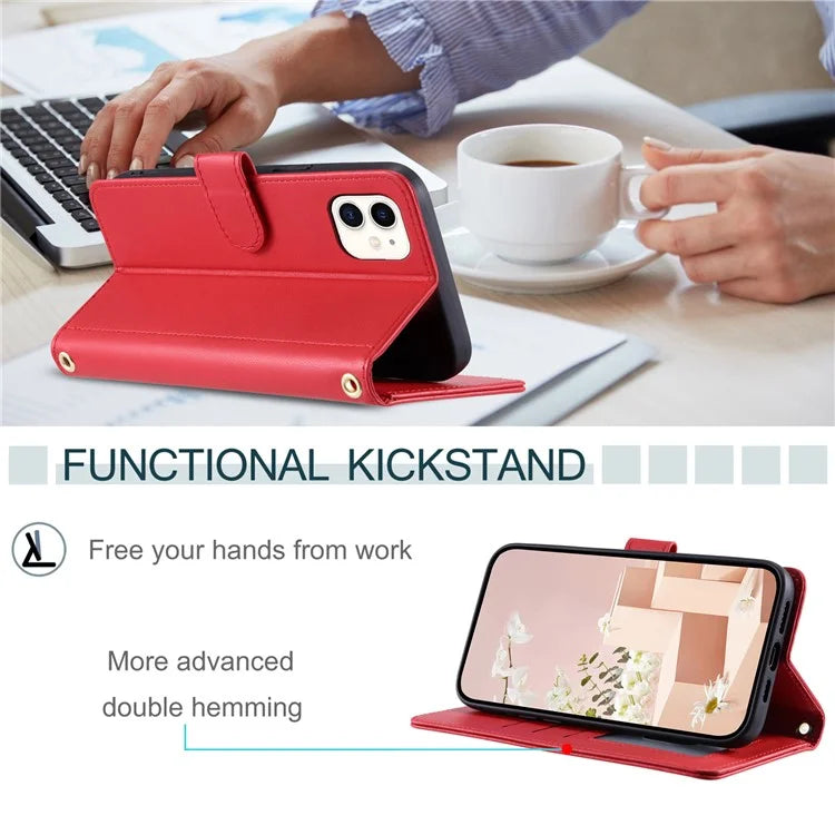 For iPhone 12 mini Leather Case Crossbody Phone Cover with 2 Straps