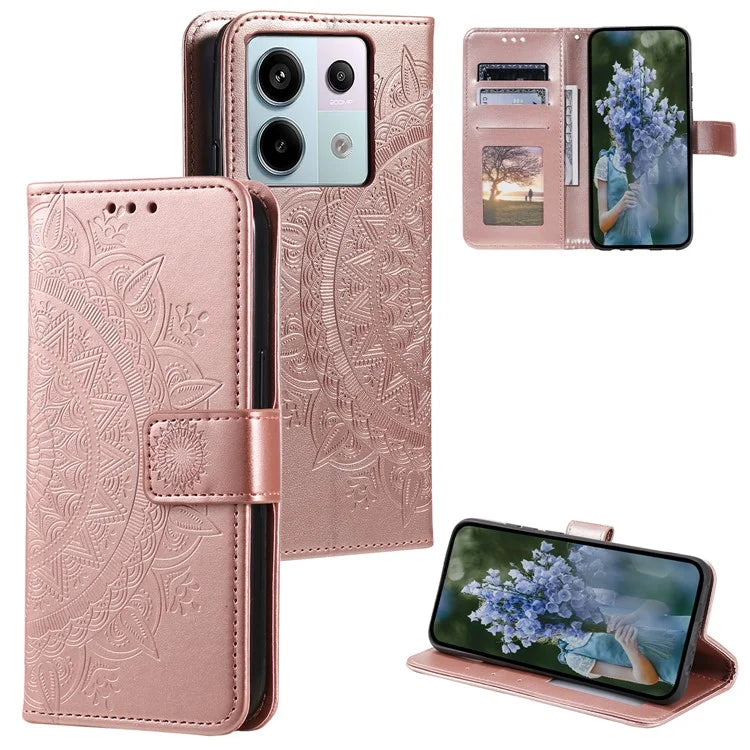 For Xiaomi Redmi Note 13 Pro 5G / Poco X6 5G Case Mandala Flower Leather Wallet Cover Gold