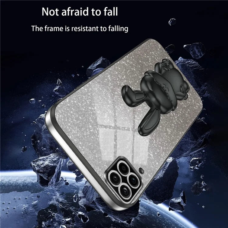 For Samsung Galaxy A12 / M12 / F12 Pull-out Kickstand Case Cartoon Rabbit Electroplated Phone Cover