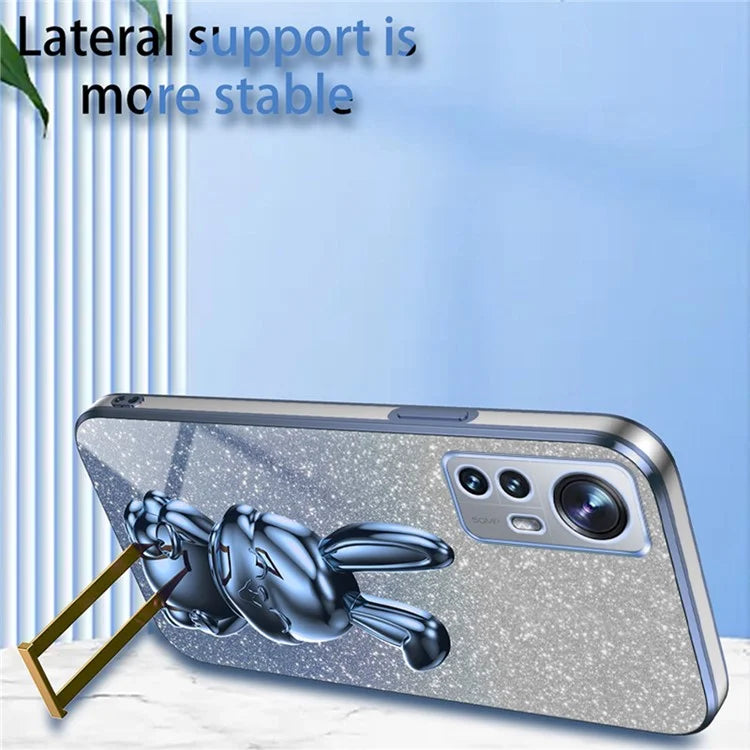 For Xiaomi 12 Lite 5G Anti-fall PC+TPU Lovely Rabbit Cell Phone Pull-out Kickstand Case
