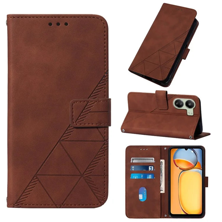 YB Imprinting Series-1 For Xiaomi Redmi 13C 4G / Poco C65 4G Wallet Phone Case with Strap