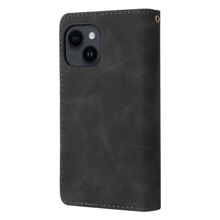 For iPhone 15 Plus Cell Phone Case Multiple Card Slots Zipper Wallet Leather Protection Cover