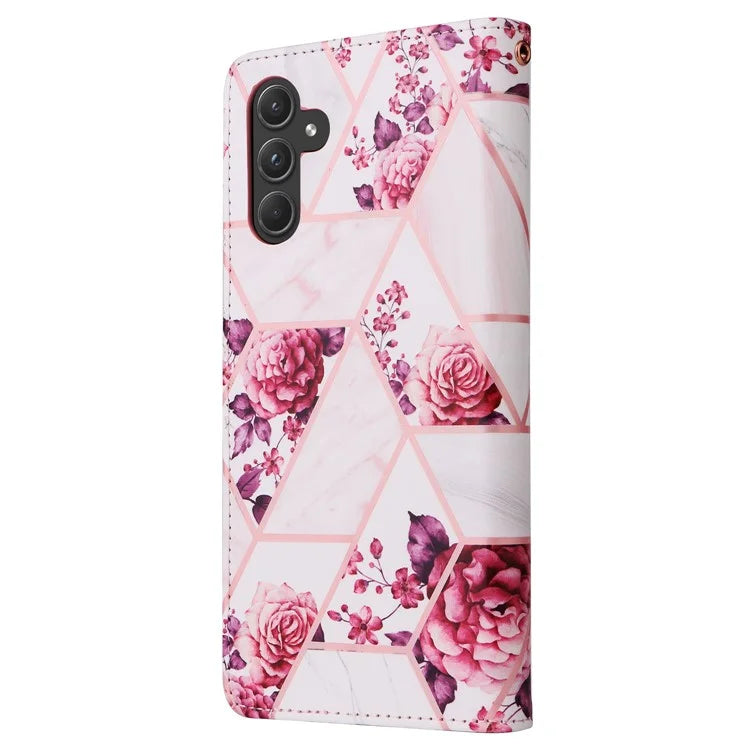 For Samsung Galaxy A55 5G Case Lacquered Leather Flip Wallet Cover Marble Pattern