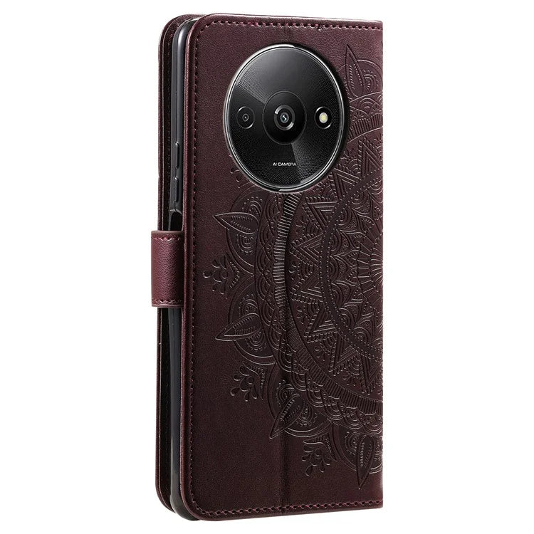 For Xiaomi Redmi A3 Case Mandala Flower Imprinted Drop Resistant Leather Phone Wallet Cover