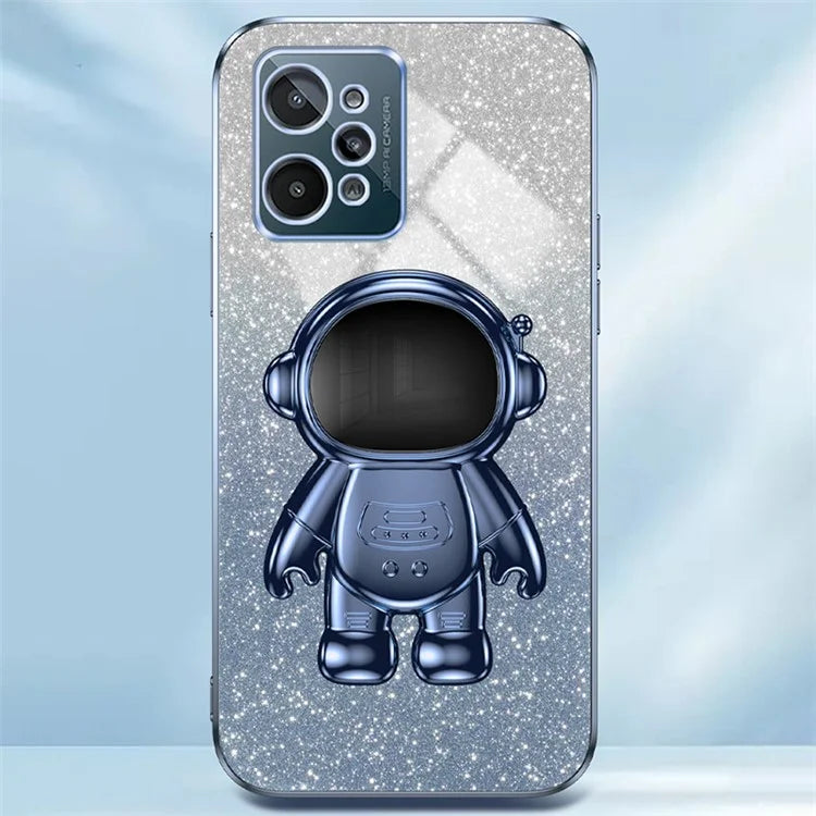 For Realme C31 PC+TPU Case Support Kickstand Astronaut Decor Electroplating Phone Cover