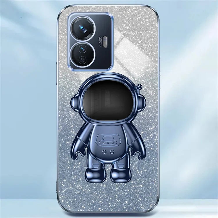 For vivo Y77 5G / Y77e 5G PC+TPU Case with Kickstand Cartoon Astronaut Electroplating Phone Shell