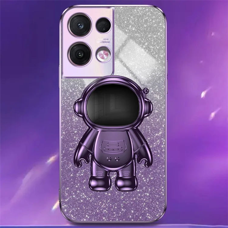 For Oppo Reno8 Pro 5G (Global Version) Astronaut Kickstand PC+TPU Case Electroplating Phone Shell