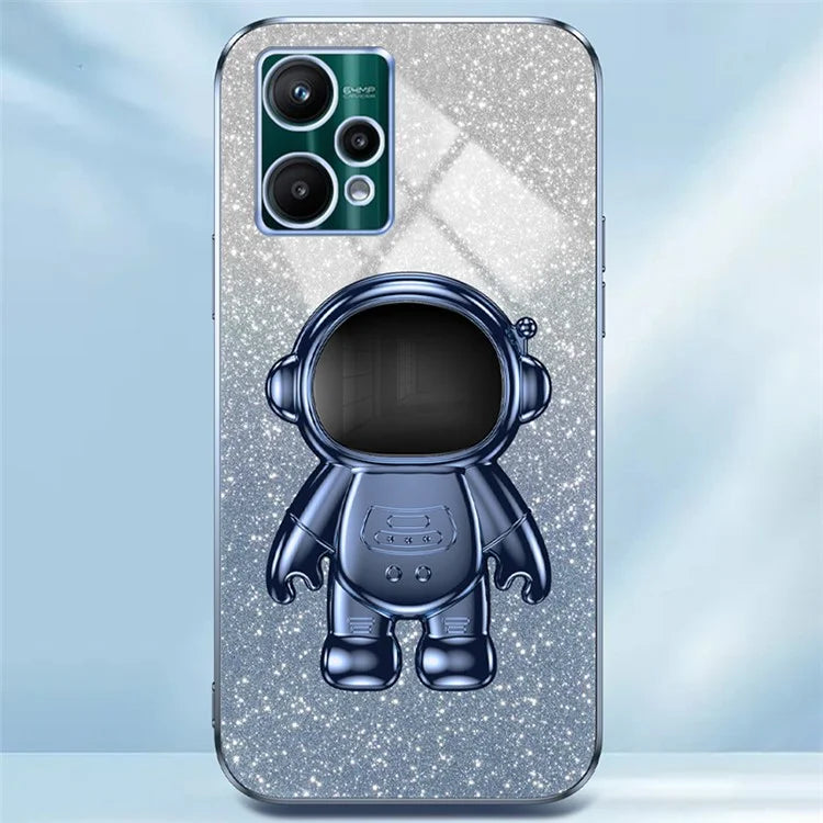 For Realme V25 / 9 Pro 5G Kickstand PC+TPU Shell Electroplating Phone Case with Cute Astronaut Decor