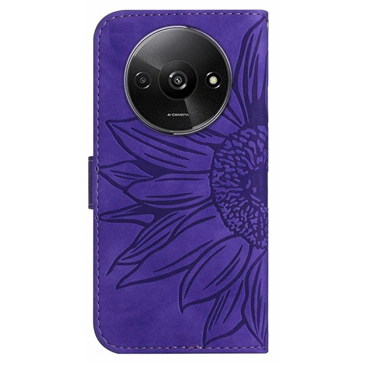 HT04 For Xiaomi Redmi A3 Wallet Case Sunflower Handbag Flip Leather Phone Cover
