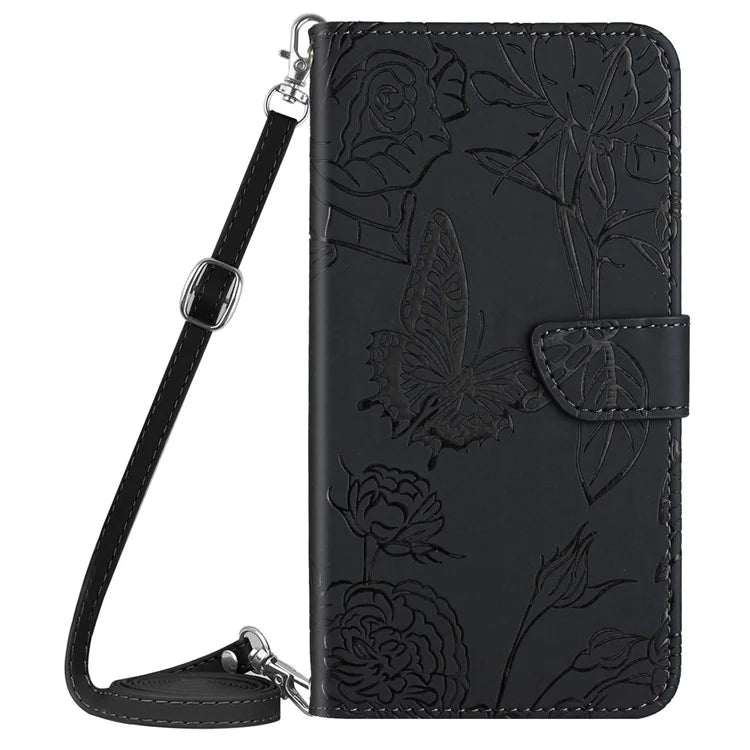 HT03 For Xiaomi 14 Ultra Wallet Case Imprinted Leather Phone Protector with Shoulder Strap