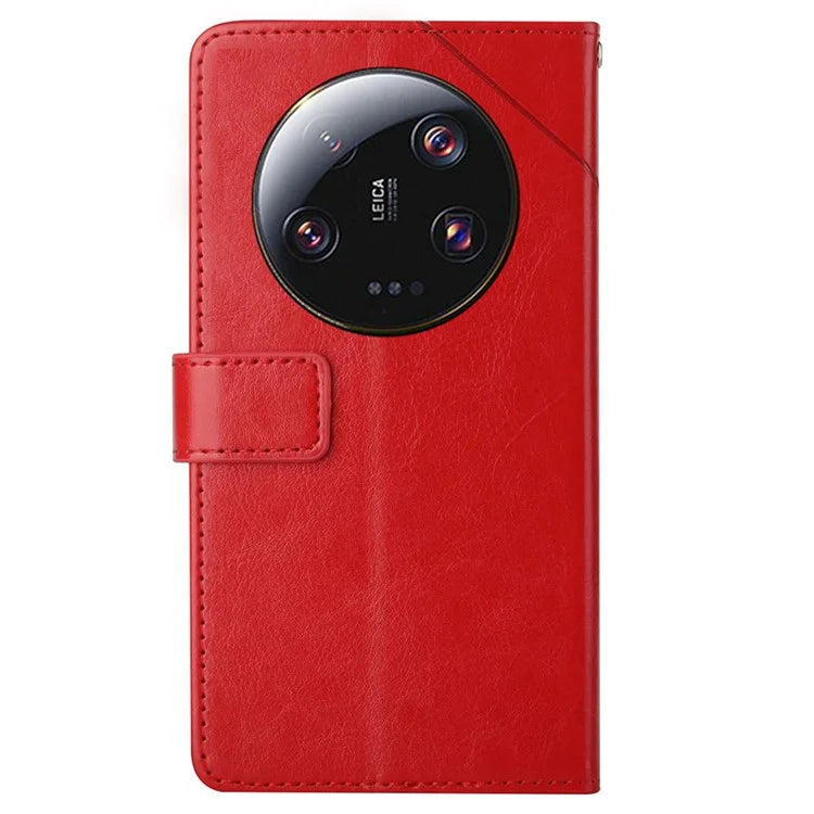 HT01 For Xiaomi 14 Ultra Case Y-shaped Lines Flip Leather Phone Cover with Strap