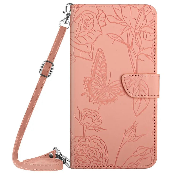 HT03 For Google Pixel 9 Case Imprinted Leather Wallet Phone Cover with Shoulder Strap