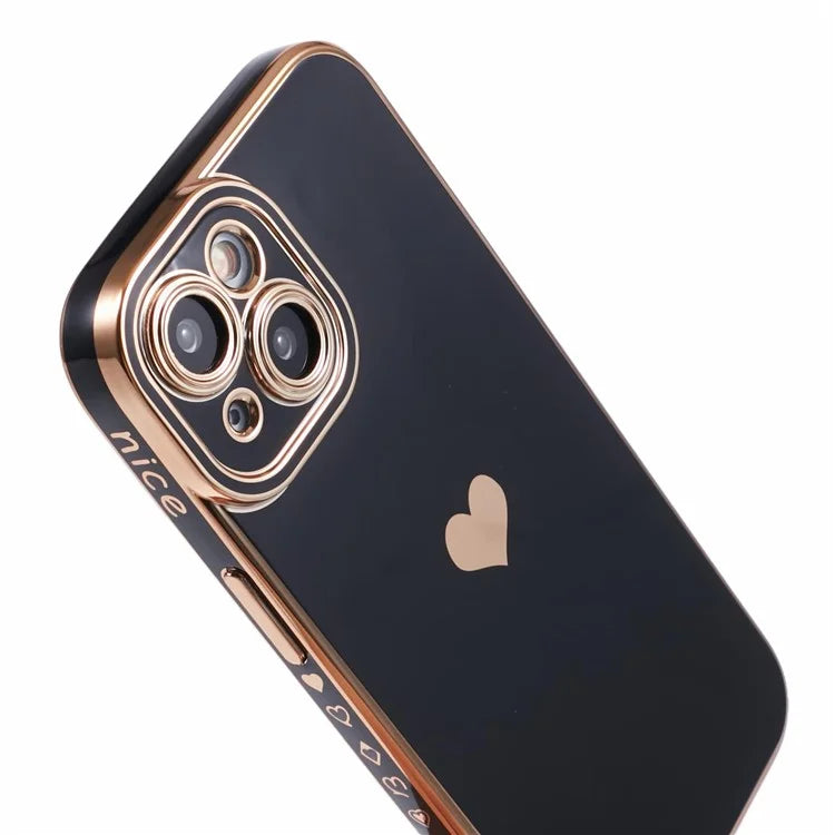 For iPhone 15 Plus TPU Case 6D Electroplating Love Heart Phone Cover