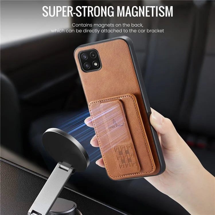 For Samsung Galaxy A22 5G (EU Version) Case RFID Blocking Card Slots Leather+TPU Phone Cover