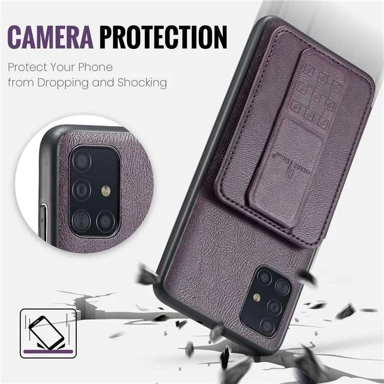 For Samsung Galaxy A51 4G SM-A515 Case Card Holder Leather Coated TPU Phone Cover