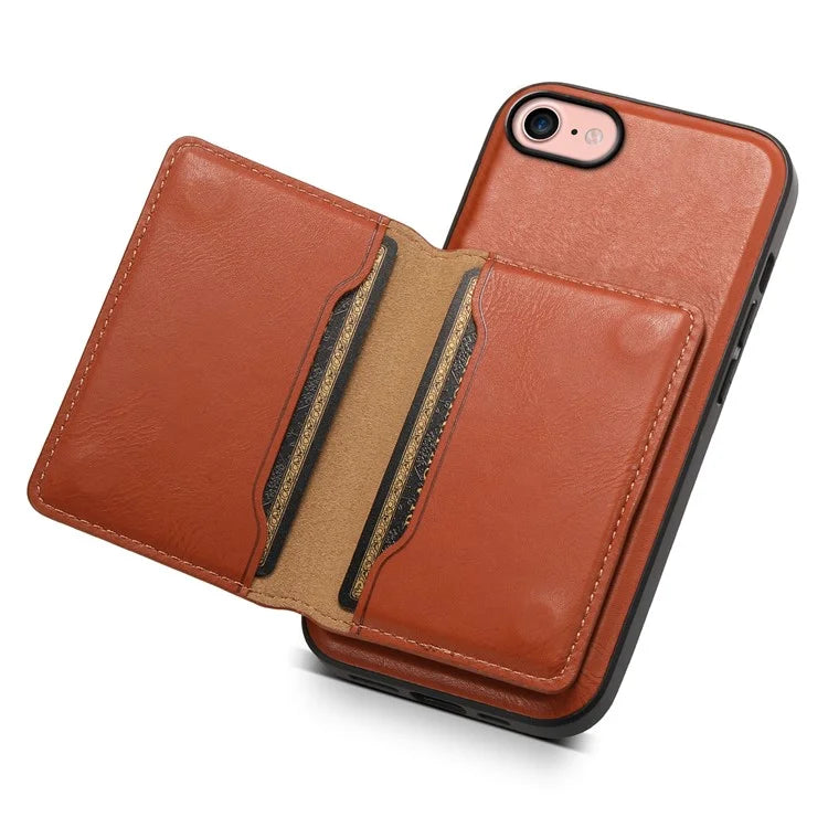 DENIOR For iPhone 7 / 8 / SE(2020) / SE(2022) Case Cowhide Texture Kickstand Phone Shell Compatible with MagSafe