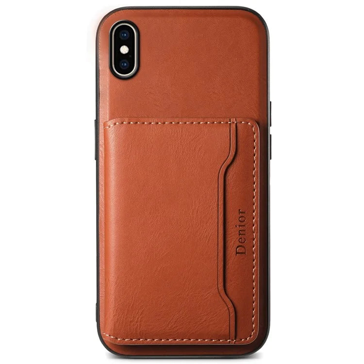 DENIOR For iPhone XS Max 6.5 inch Case Kickstand Cowhide Texture Phone Purse Cover Compatible with MagSafe