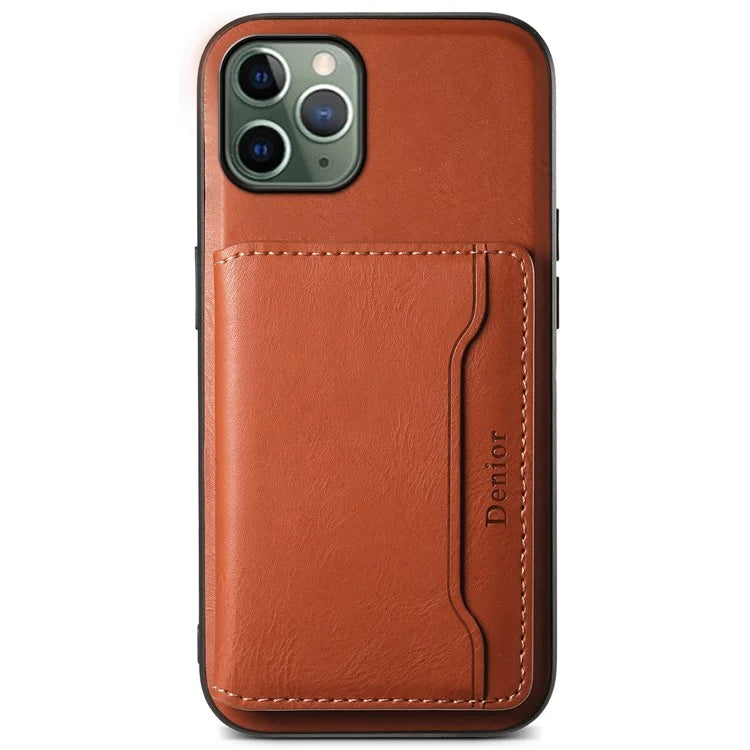 DENIOR For iPhone 11 Pro Magnetic Phone Case PU Leather+PC+TPU Card Holder Back Cover