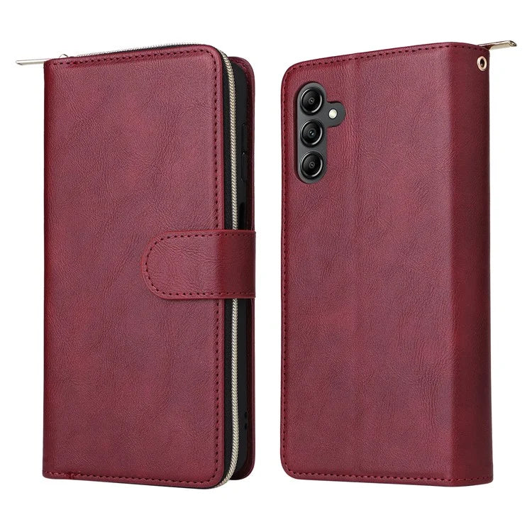 For Samsung Galaxy A15 4G / A15 5G Case Leather 9 Card Slots Phone Cover with Wrist Strap