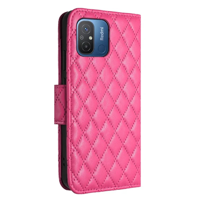 YB Imprinting Series-8 for Xiaomi Redmi 12C 4G / Poco C55 4G Cell Phone Cases Rhombus Imprinted Cover with Wrist Strap