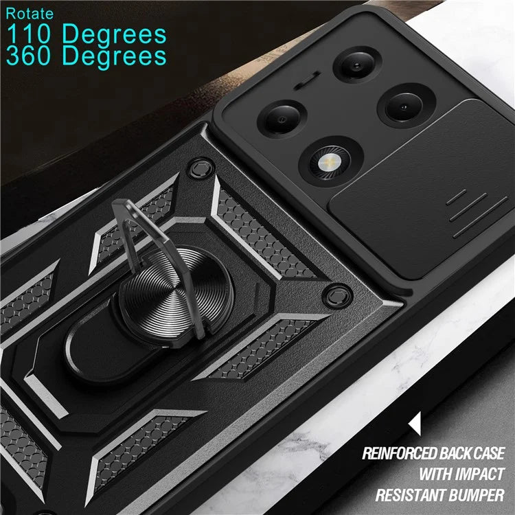 For Xiaomi Redmi Note 13 Pro 4G / Poco M6 Pro 4G Phone Case Slide Lens Guard Bump Proof PC+TPU Shell