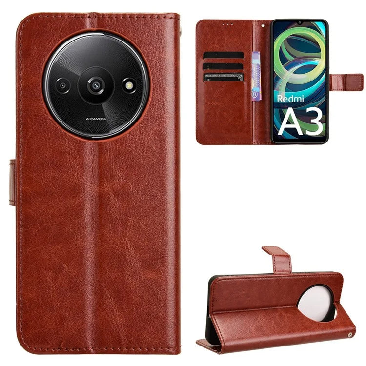 For Xiaomi Redmi A3 / Poco C61 4G Wallet Case Crazy Horse Texture Leather Phone Cover Viewing Stand