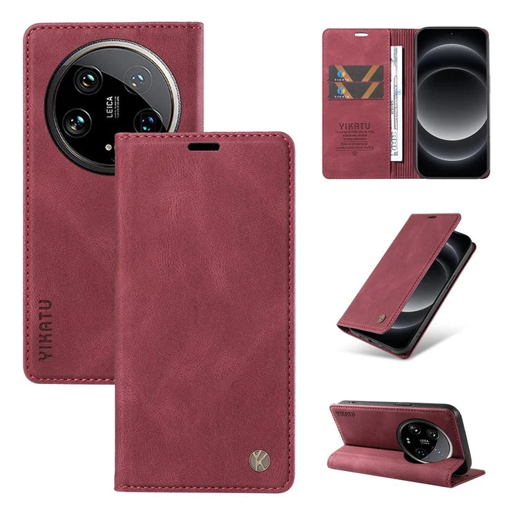 YIKATU YK-004 For Xiaomi 14 Ultra Wallet Phone Case Skin-Touch Leather Flip Cover