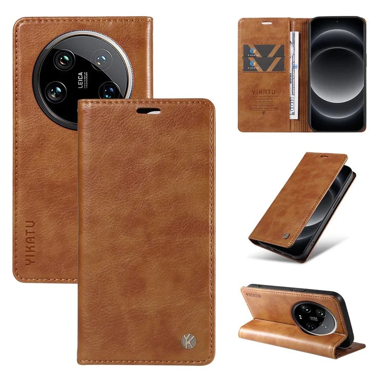 YIKATU YK-006 For Xiaomi 14 Ultra Wallet Case Magnetic Closure Leather Litchi Texture Phone Cover
