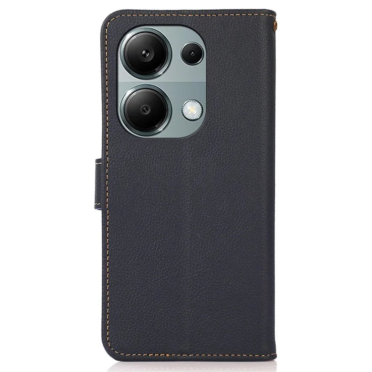 KHAZNEH For Xiaomi Redmi Note 13 4G Case Genuine Cow Leather Phone Wallet Cover RFID Blocking